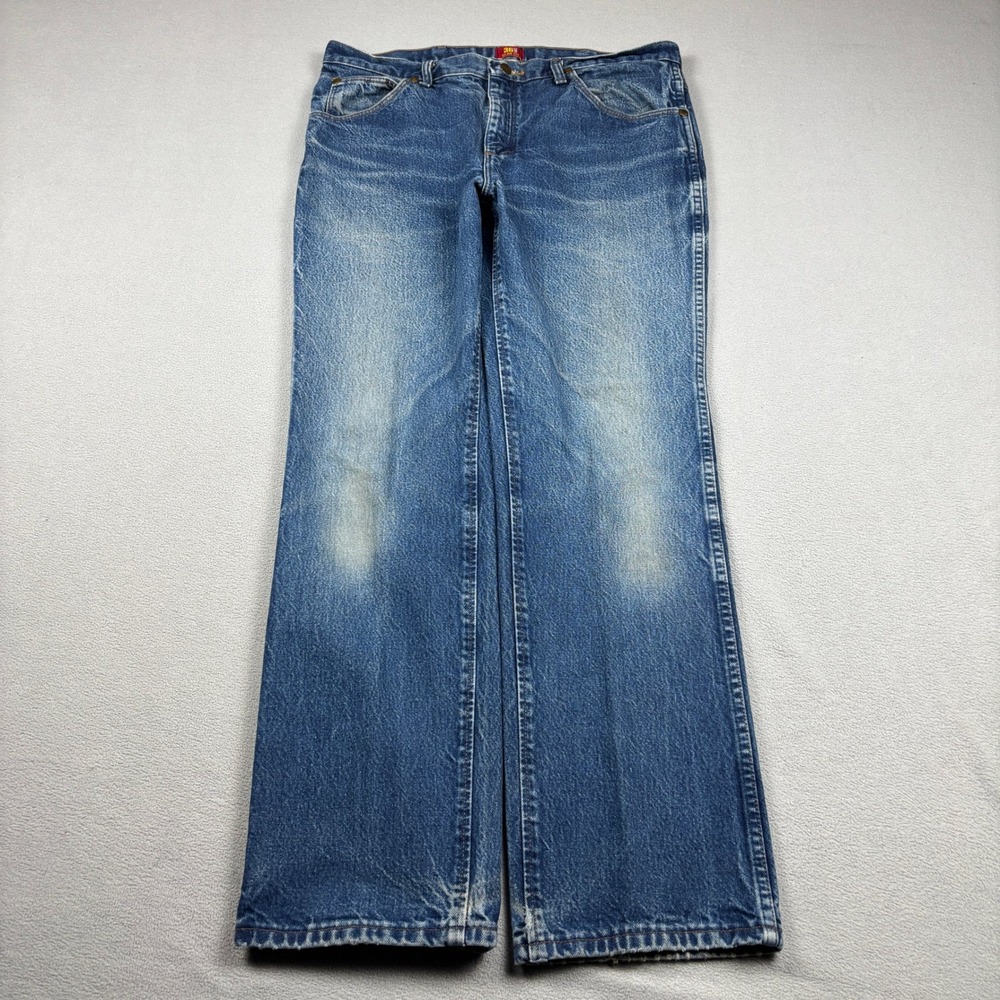 Wrangler Slim Fit Jeans Mens 36x32 Medium Wash Blue Denim Straight Leg Western